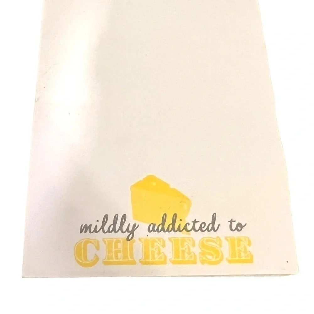 Mildly Addicted to Cheese Magnetic Notepad Fridge White Gray Yellow Chevron Bow